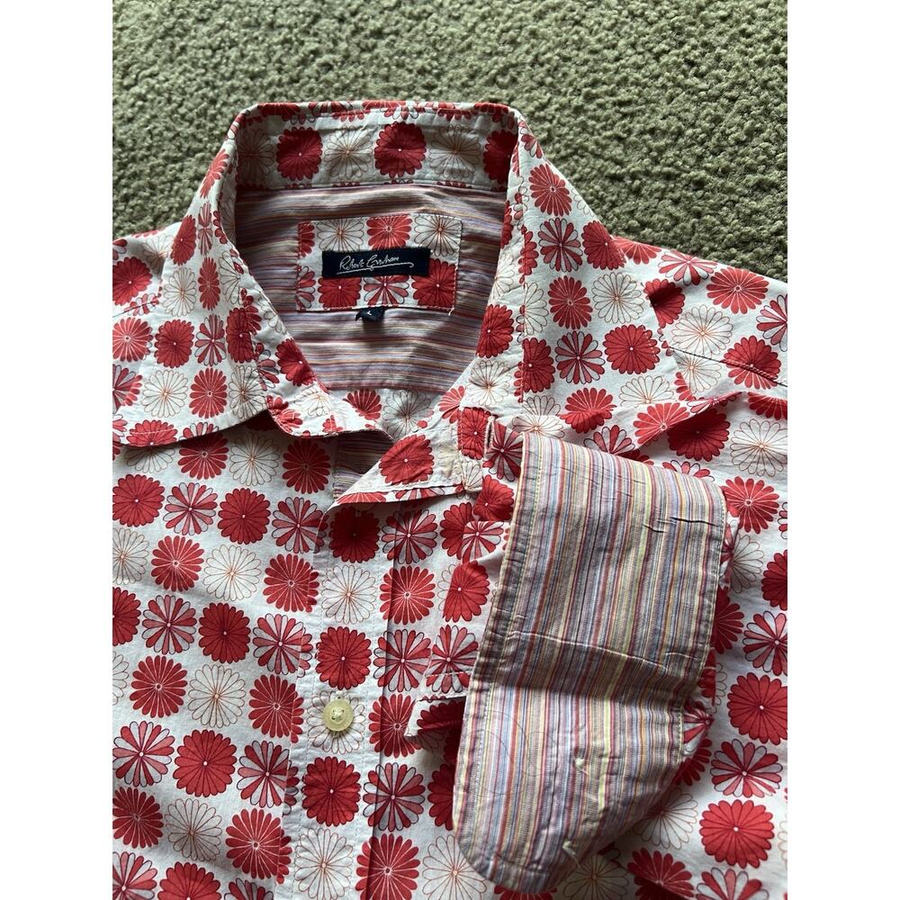 Robert Graham Button Up Long Sleeve Men's Sz L Pink Polka Dot Abstract Floral